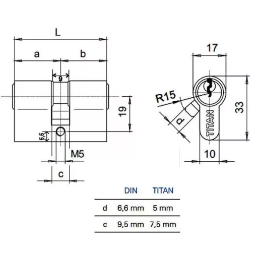 Titán K1 Gombos Hengerzárbetét 40/45 Szatén Króm Felület (3 Kulcsos)