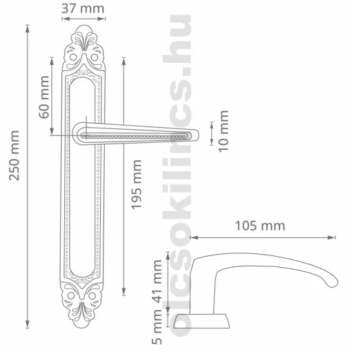 Barokk Kilincsgarnitúra Antik Súrolt Felület 90 mm PZ