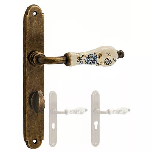 Samoha-Diána Pajzsos Fehér-Kék Virágos Porcelán Betétes Patinás Antik 55 mm WC