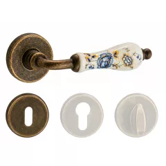   Samoha-Diána Körrozettás Fehér-Kék Virágos Porcelán Betétes Patinás Antik BB