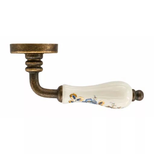 Samoha-Diána Körrozettás Fehér-Kék Virágos Porcelán Betétes Patinás Antik BB