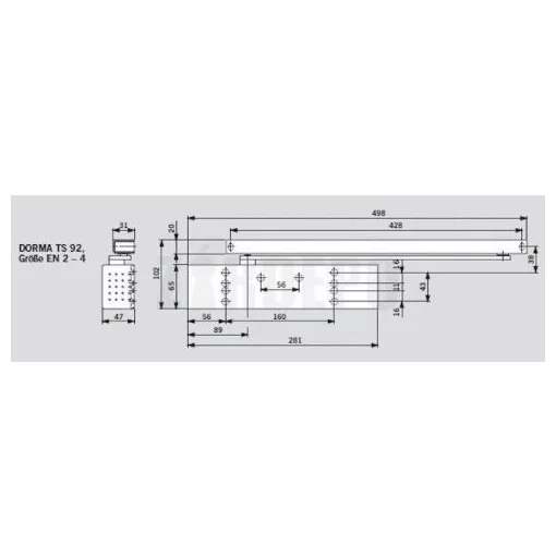 DORMA TS 92 B csúszósínes ajtócsukó / ajtó behúzó 40-80 kg EN 2-4 (ezüst, teljes szett)