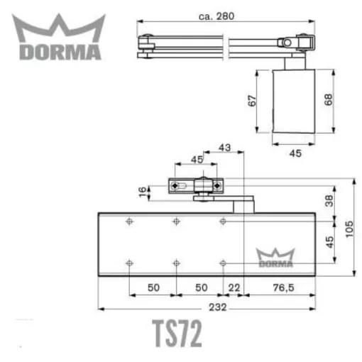 DORMA TS 72 Ajtócsukó, Csúszósínes, Szögletes Ezüst, Ellenoldalra Is