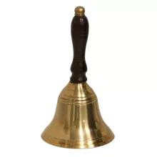 Kézicsengő antik sárgaréz fa nyéllel 16 cm
