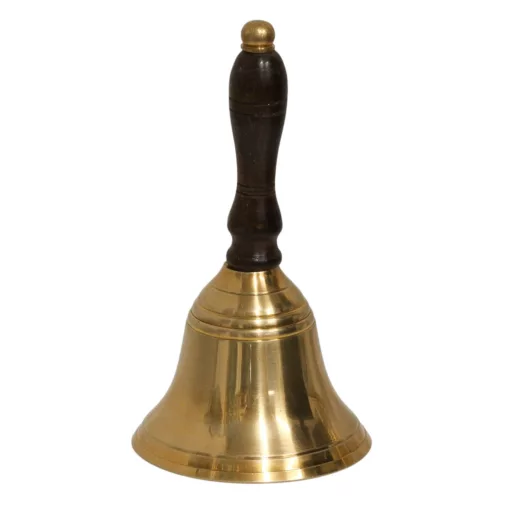 Kézicsengő antik sárgaréz fa nyéllel 16 cm