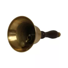 Kézicsengő antik sárgaréz fa nyéllel 16 cm