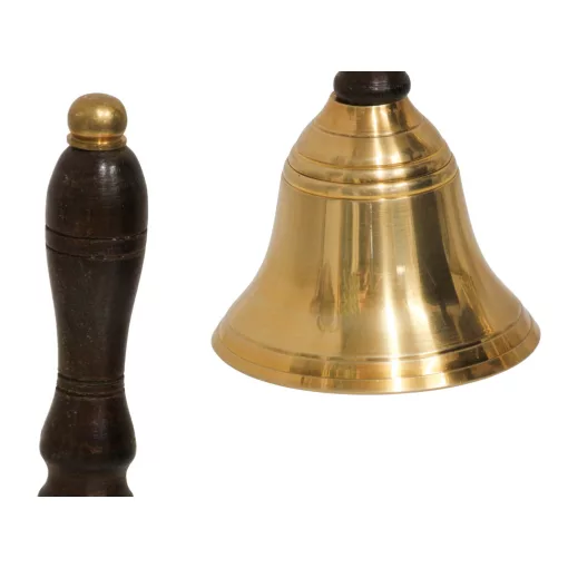 Kézicsengő antik sárgaréz fa nyéllel 16 cm